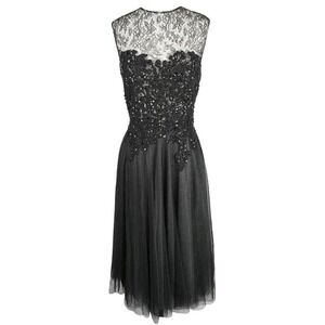 Reem Acra Pre‑Fall 2015 Lace Sequin Bodice Tulle Midi Dress Black Size 6